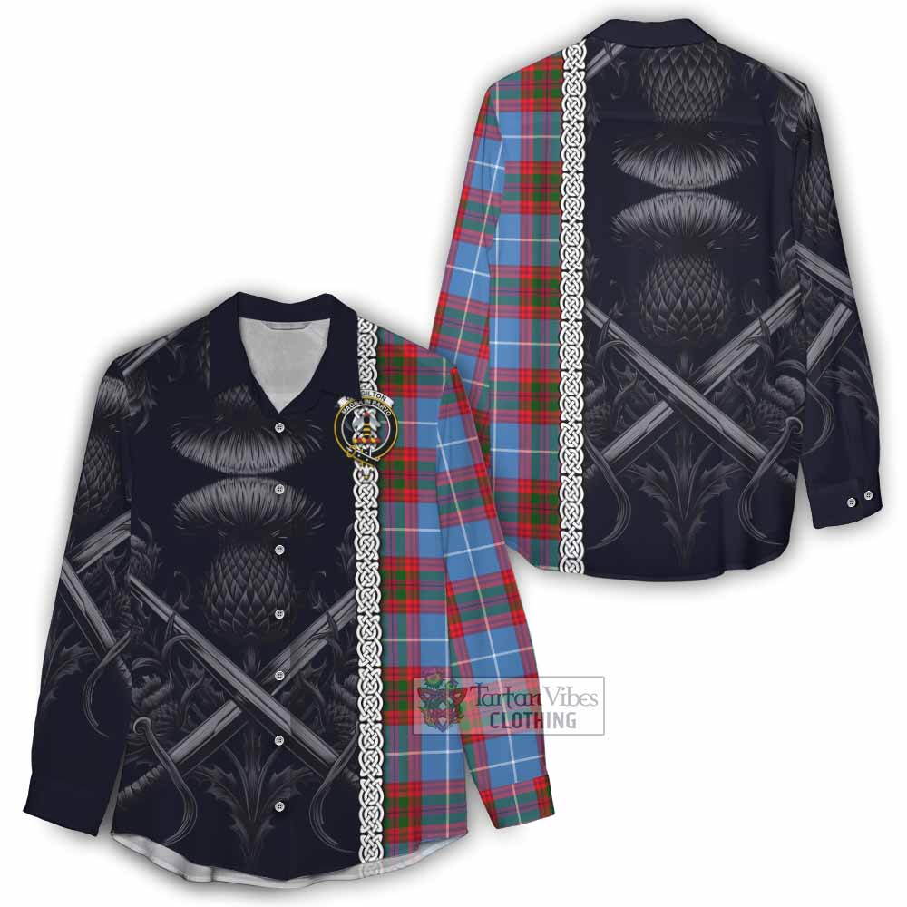 Congilton Tartan Women's Casual Shirt with Family Crest Cross Sword Thistle Celtic Vibes - Tartan Vibes Clothing