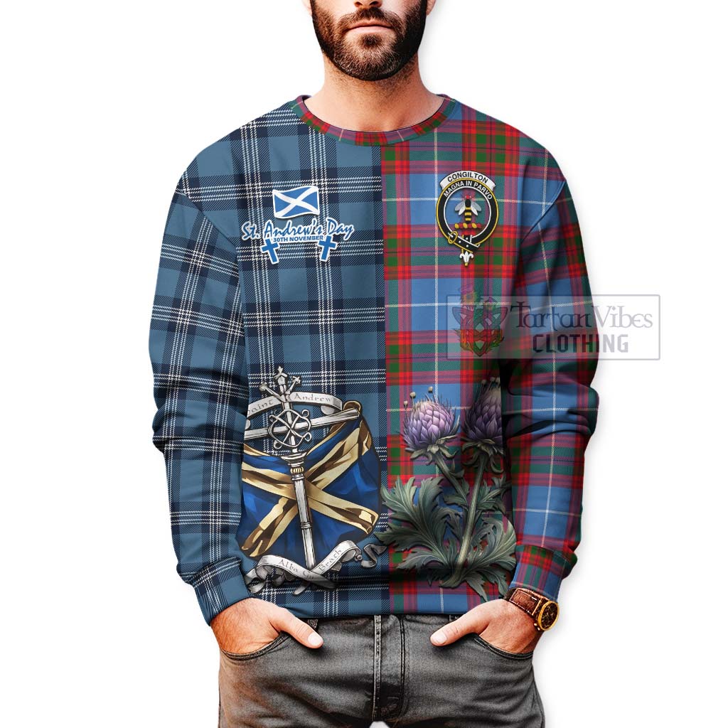 Congilton Tartan Sweatshirt Happy St. Andrew's Day Half Tartan Style - Tartan Vibes Clothing