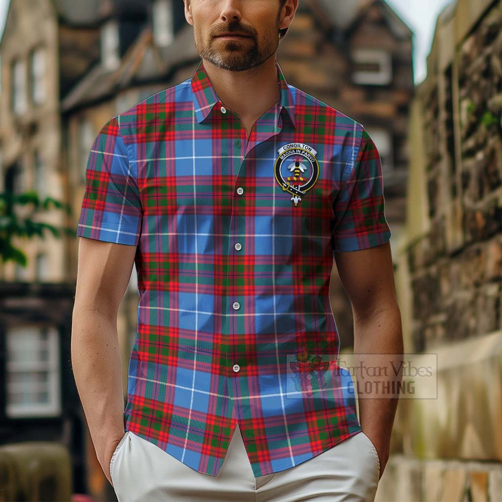 Congilton Tartan Hawaiian Shirt with Family Crest Celtic Skull Style - Tartan Vibes Clothing