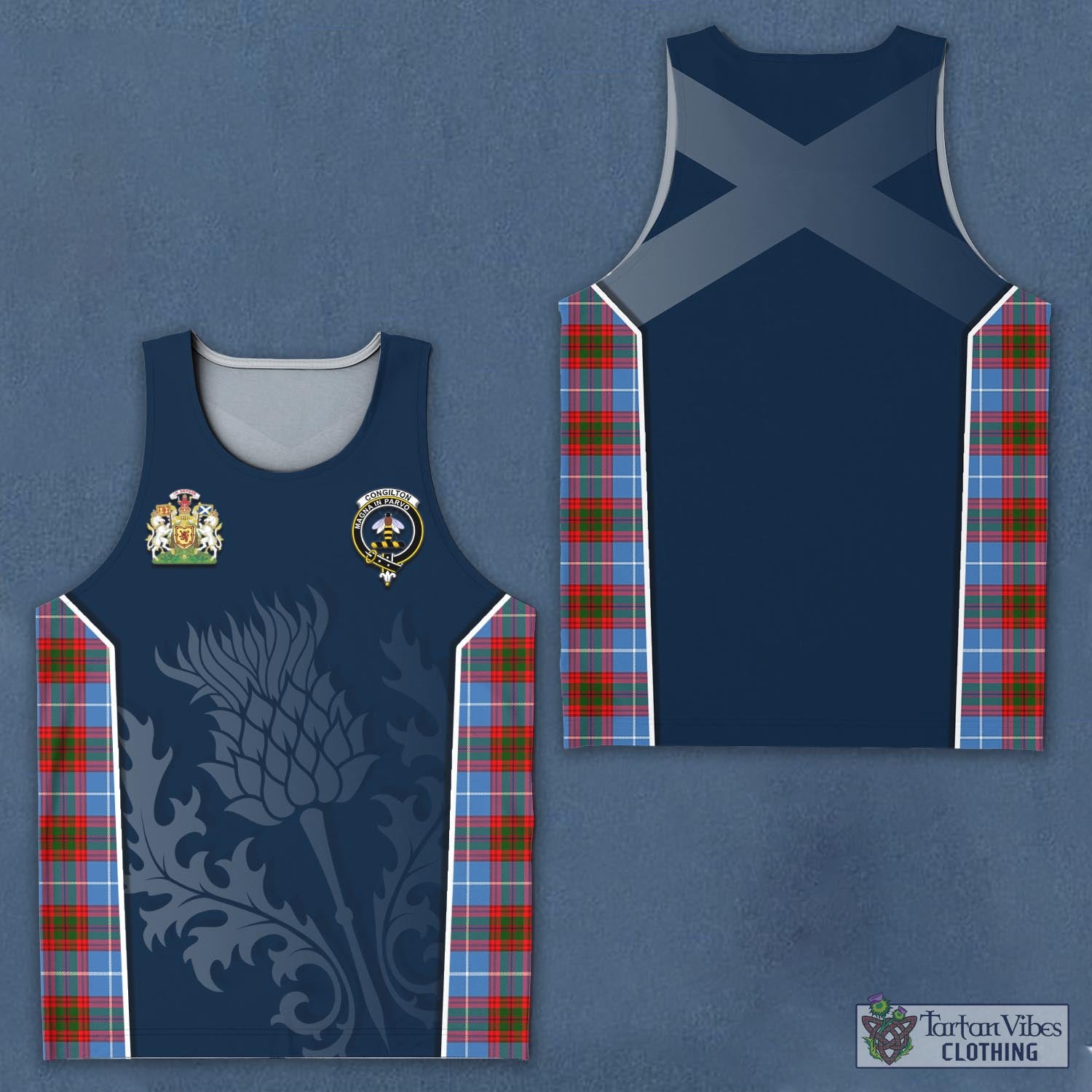 Congilton Tartan Men's Tanks Top with Family Crest and Scottish Thistle Vibes Sport Style - Tartan Vibes Clothing