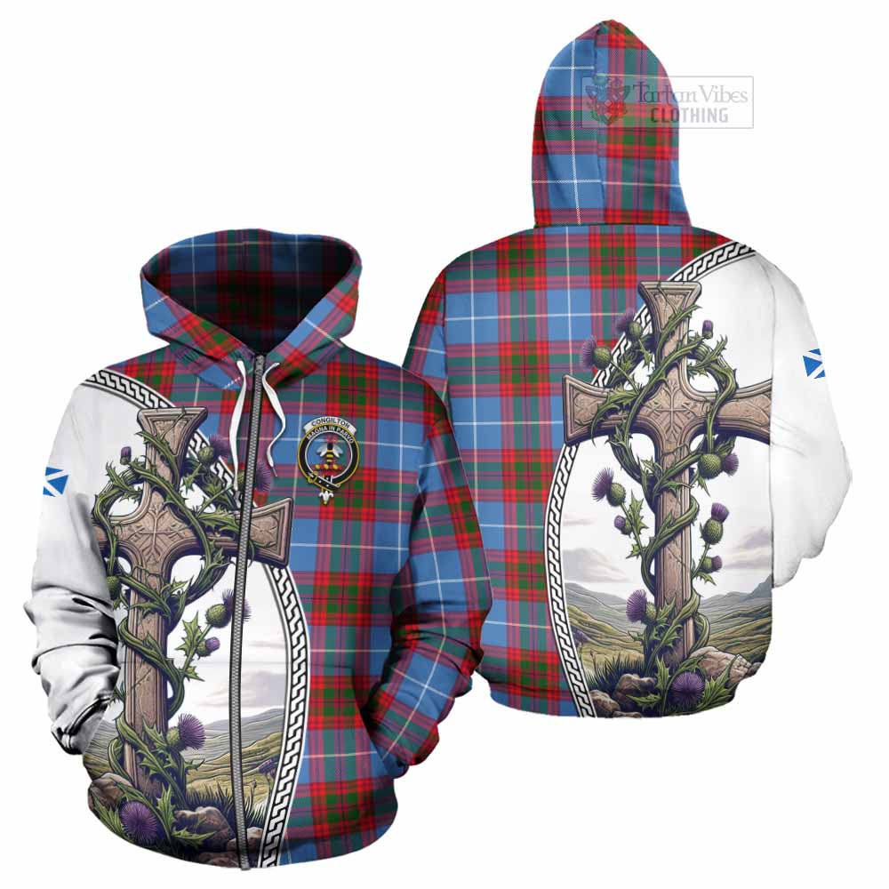 Congilton Tartan Hoodie with Family Crest and St. Andrew's Cross Accented by Thistle Vines - Tartan Vibes Clothing