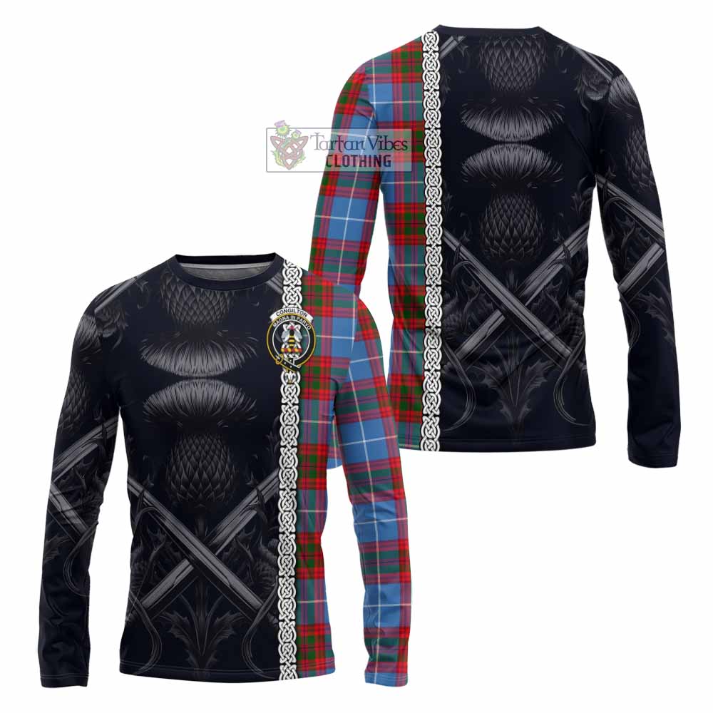 Congilton Tartan Long Sleeve T-Shirt with Family Crest Cross Sword Thistle Celtic Vibes - Tartan Vibes Clothing