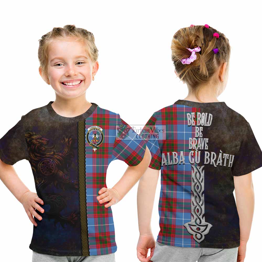 Congilton Tartan Family Crest Kid T-Shirt Alba Gu Brath Be Brave Lion Ancient Style - Tartan Vibes Clothing