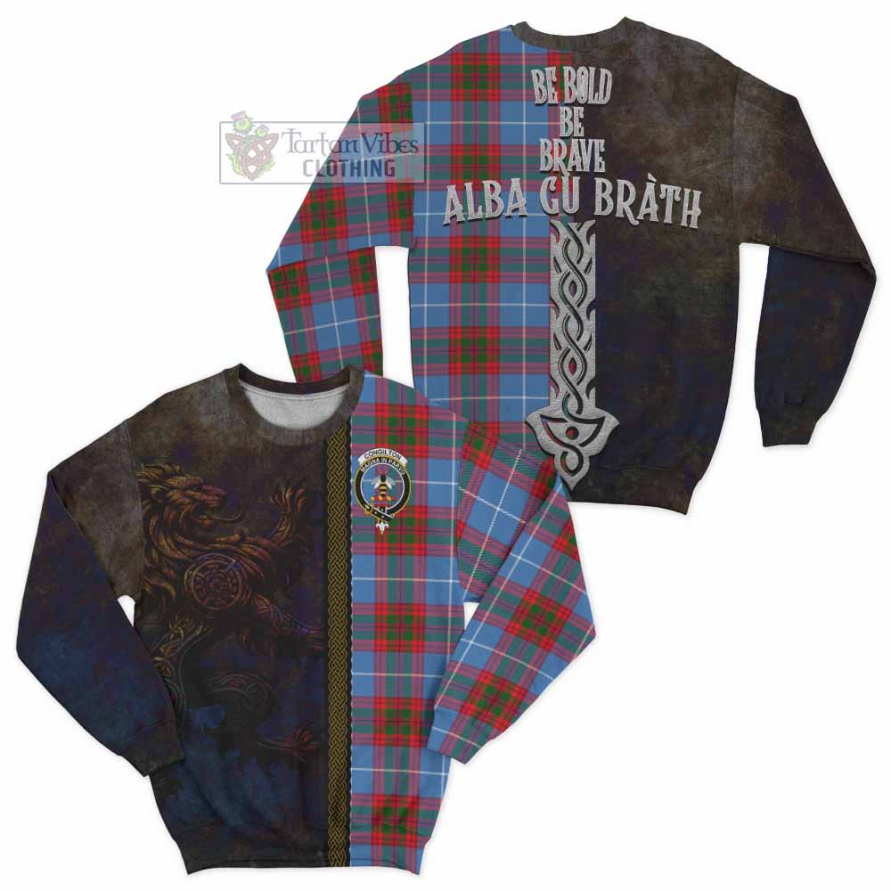 Congilton Tartan Family Crest Sweatshirt Alba Gu Brath Be Brave Lion Ancient Style - Tartan Vibes Clothing