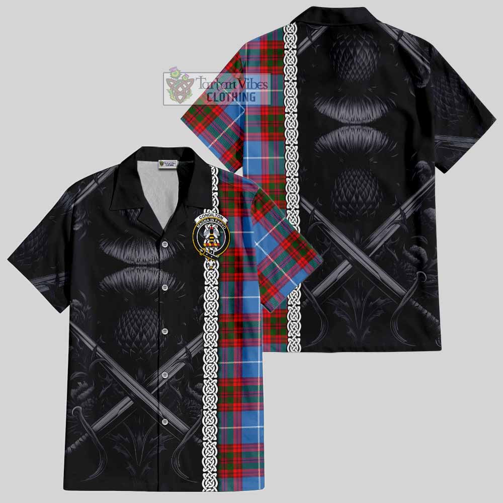 Congilton Tartan Hawaiian Shirt with Family Crest Cross Sword Thistle Celtic Vibes - Tartan Vibes Clothing