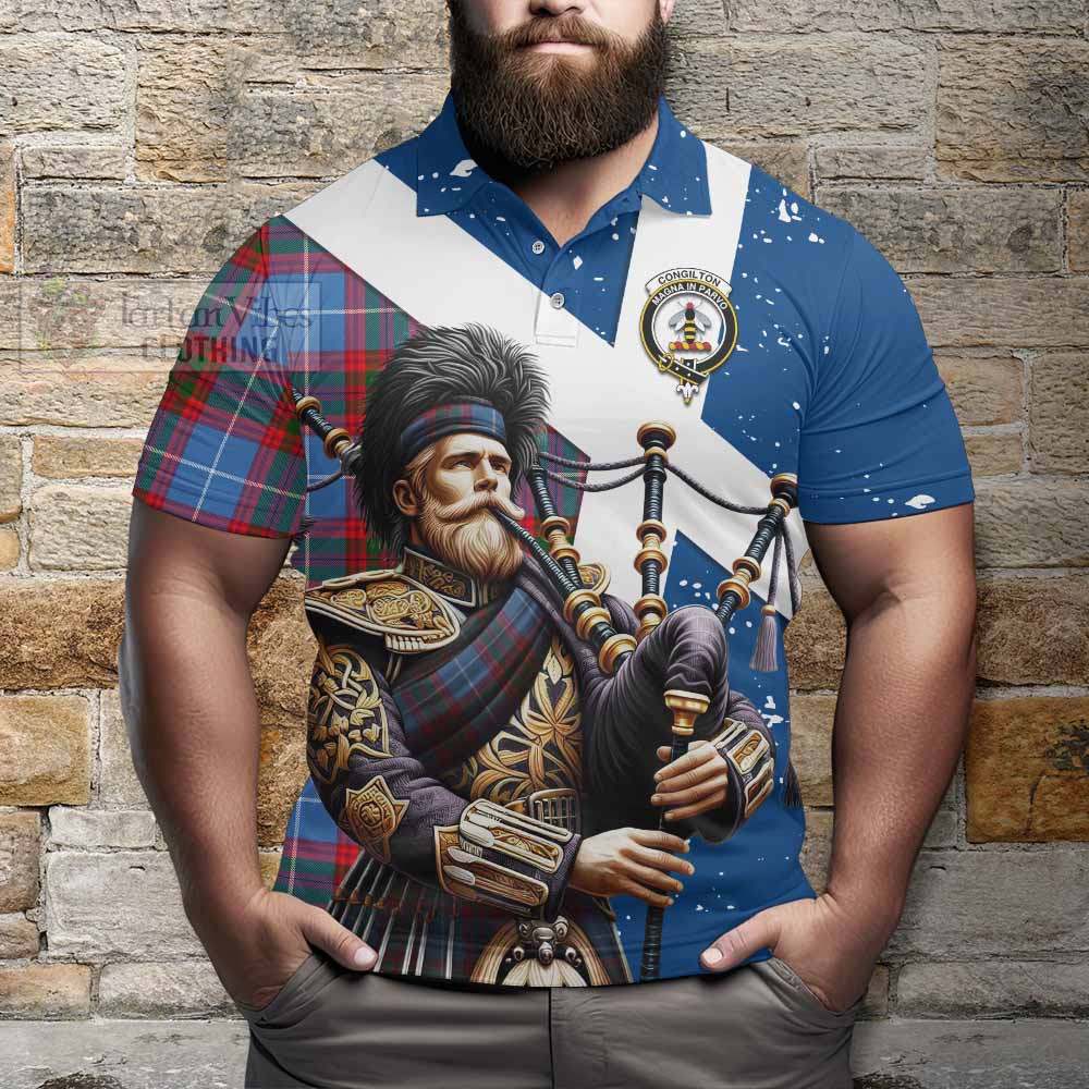 Congilton Tartan Polo Shirt with Family Crest Scottish Bagpiper Vibes - Tartan Vibes Clothing