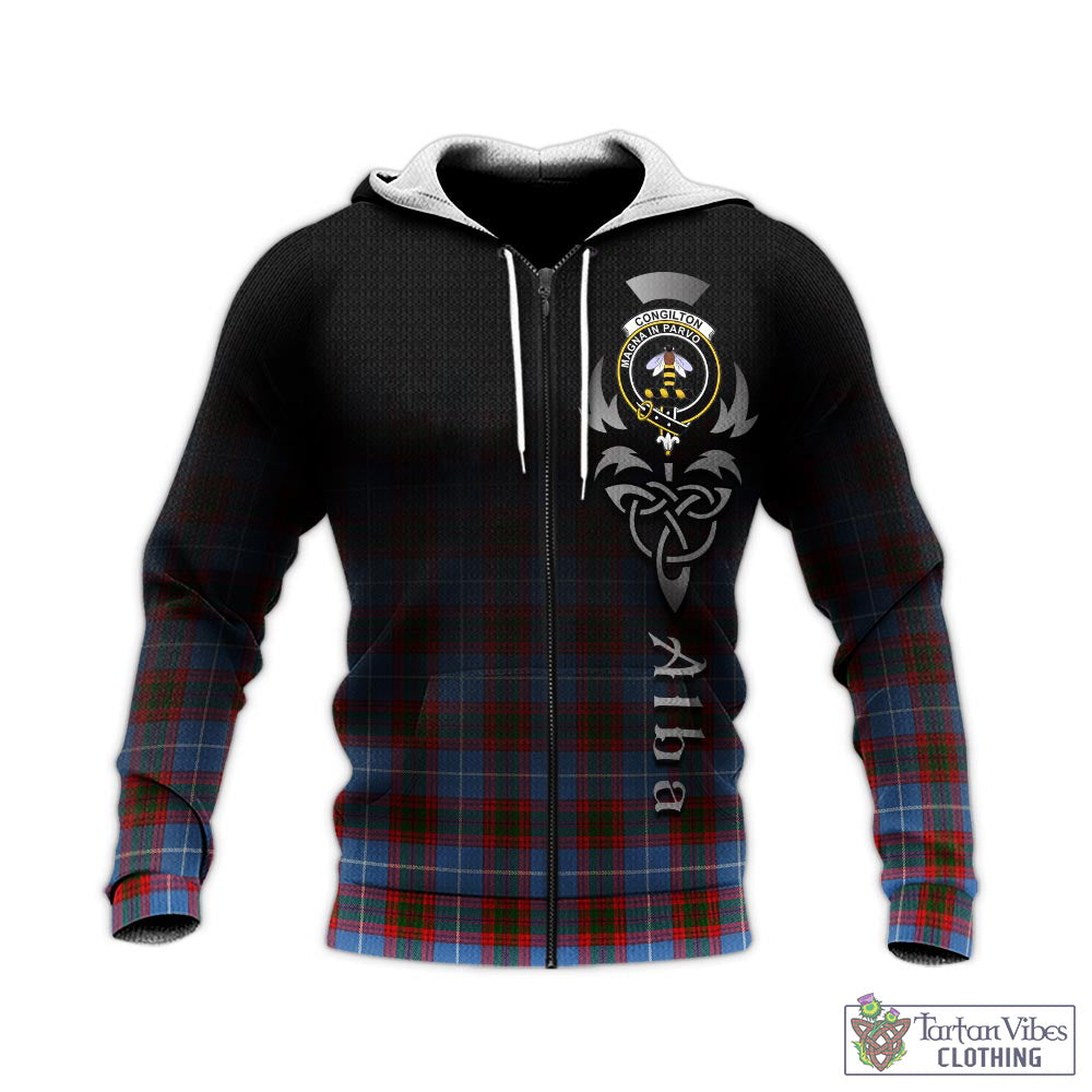 Congilton Tartan Knitted Hoodie Featuring Alba Gu Brath Family Crest Celtic Inspired - Tartan Vibes Clothing