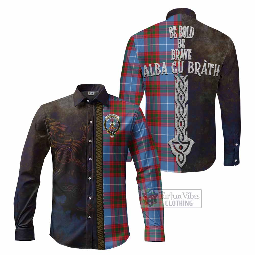 Congilton Tartan Family Crest Long Sleeve Button Shirt Alba Gu Brath Be Brave Lion Ancient Style - Tartan Vibes Clothing