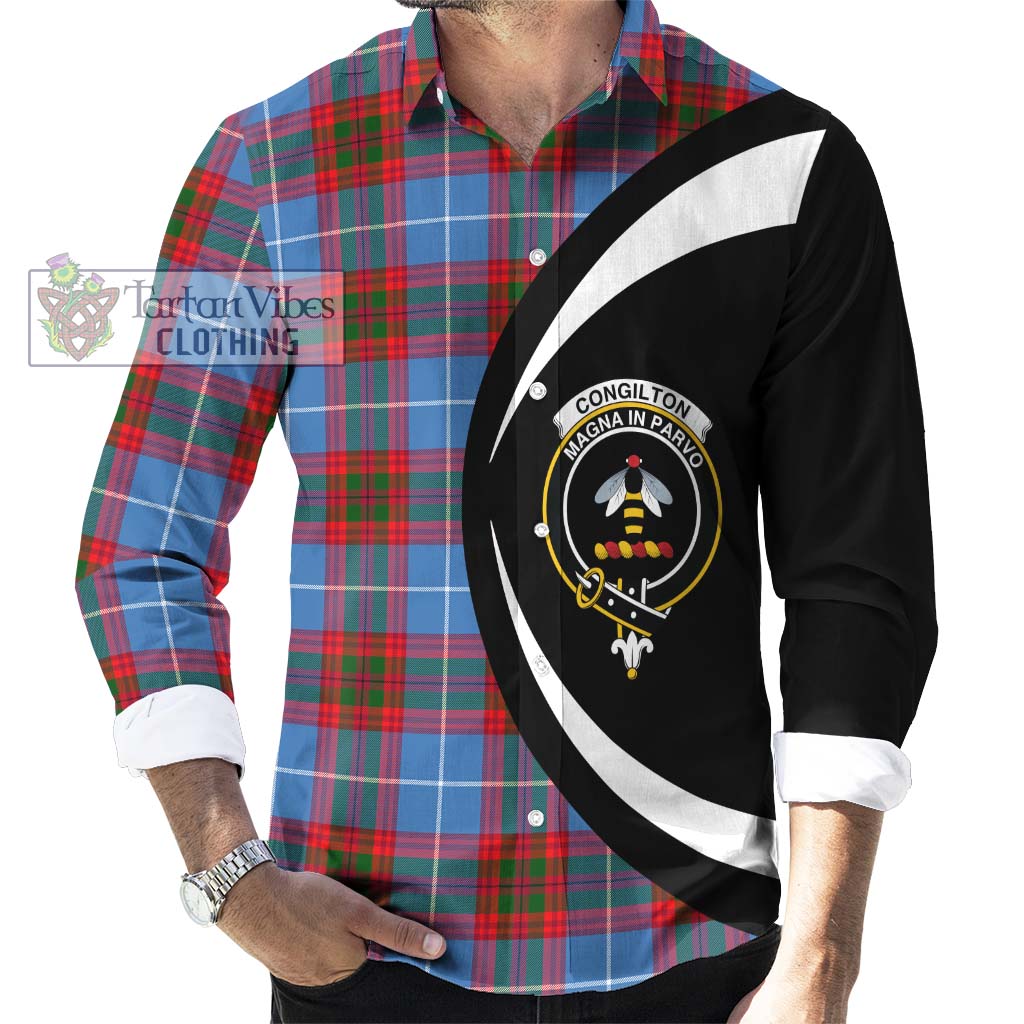 Congilton Tartan Long Sleeve Button Up with Family Crest Circle Style - Tartan Vibes Clothing
