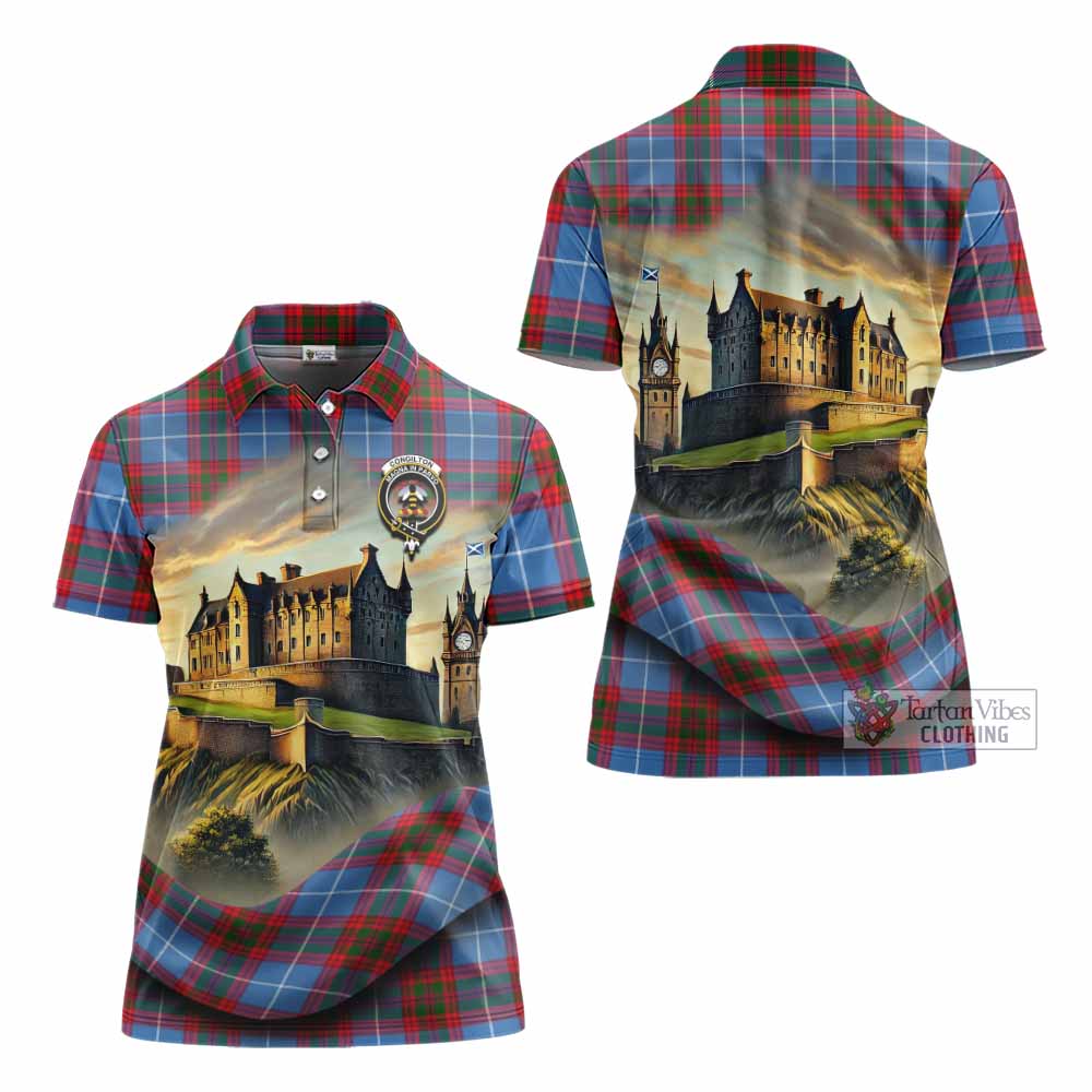 Congilton Tartan Family Crest Women's Polo Shirt with Scottish Ancient Castle Style - Tartan Vibes Clothing