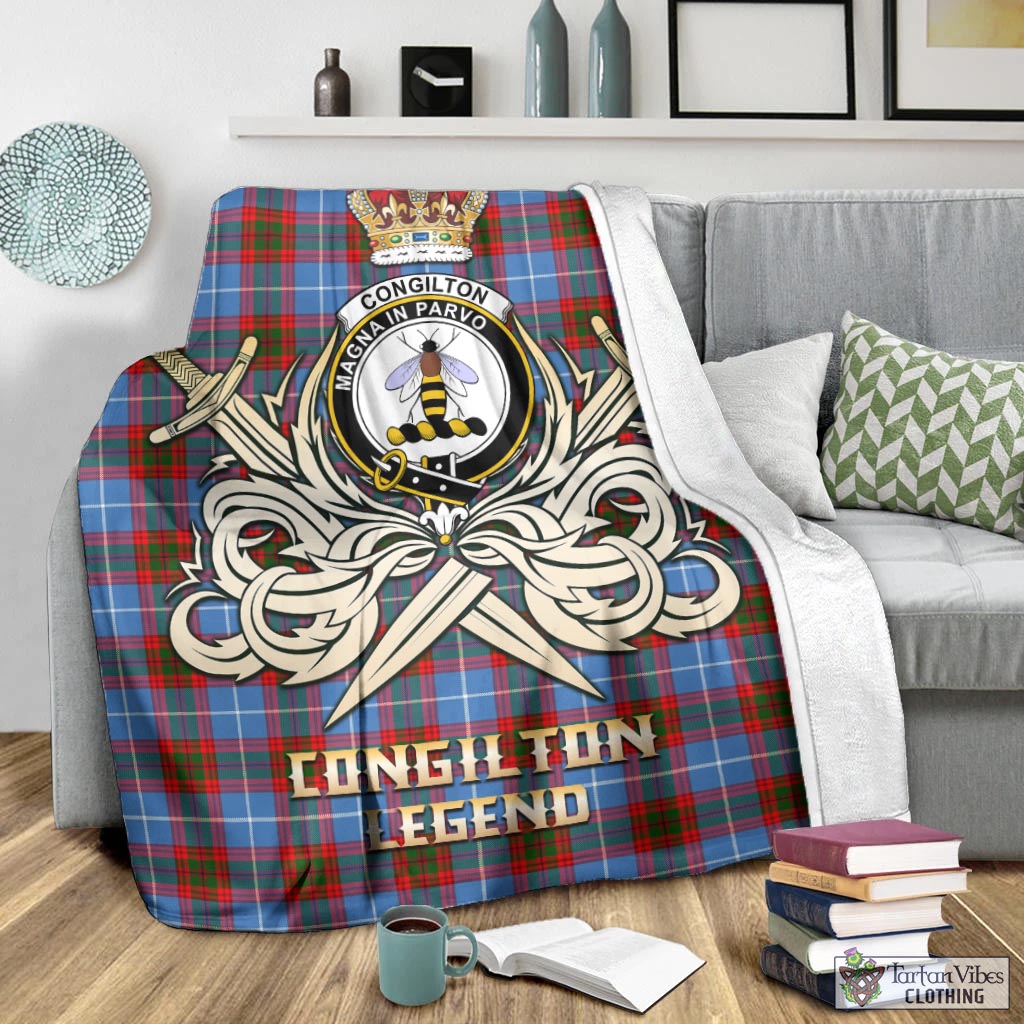 Congilton Tartan Blanket with Clan Crest and the Golden Sword of Courageous Legacy - Tartan Vibes Clothing