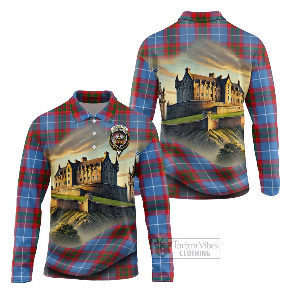 Congilton Tartan Family Crest Long Sleeve Polo Shirt with Scottish Ancient Castle Style - Tartan Vibes Clothing