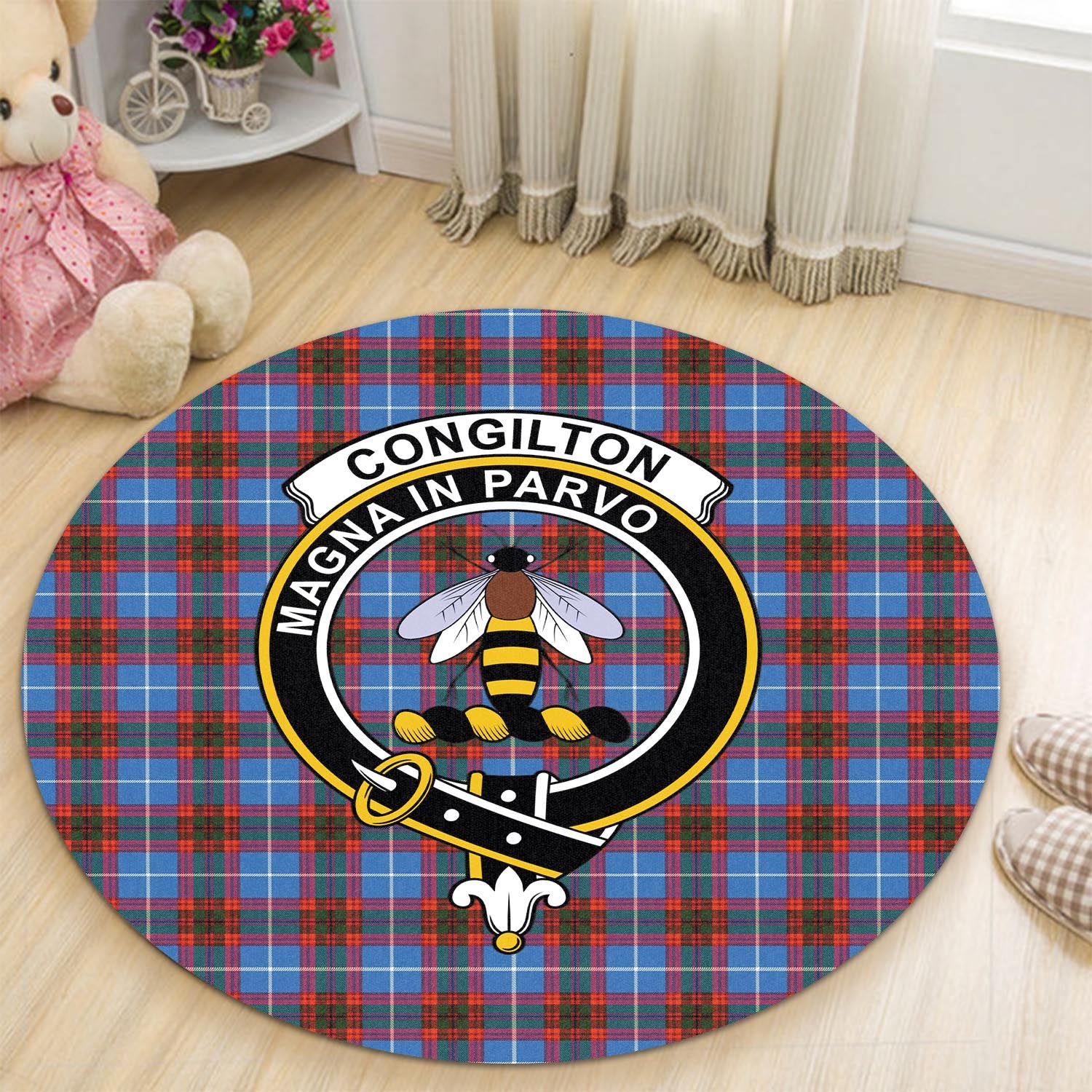 Congilton Tartan Round Rug with Family Crest - Tartan Vibes Clothing