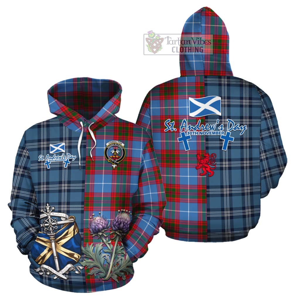 Congilton Tartan Cotton Hoodie Happy St. Andrew's Day Half Tartan Style Zip Hoodie - Tartan Vibes Clothing