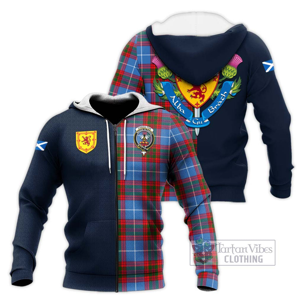 Congilton Tartan Knitted Hoodie Alba with Scottish Lion Royal Arm Half Style Unisex Knitted Zip Hoodie - Tartan Vibes Clothing
