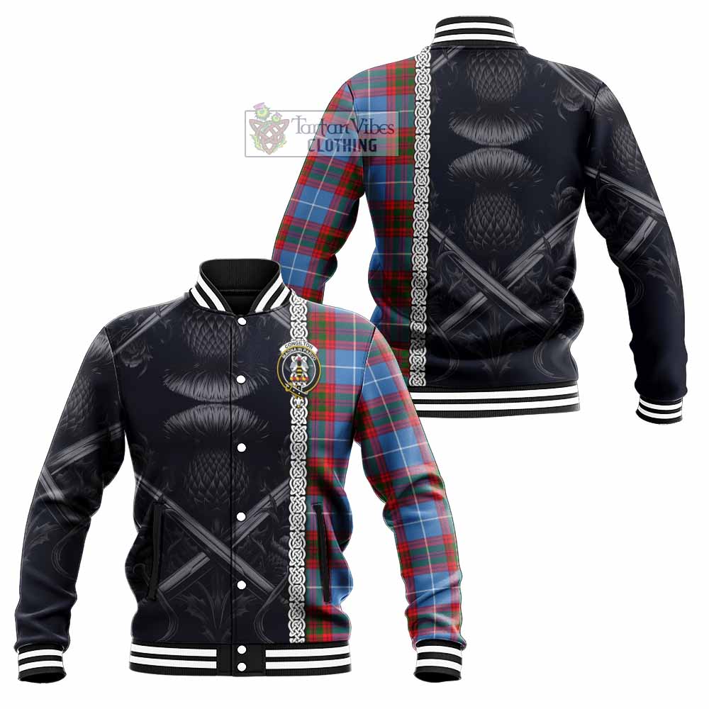 Congilton Tartan Baseball Jacket with Family Crest Cross Sword Thistle Celtic Vibes - Tartan Vibes Clothing