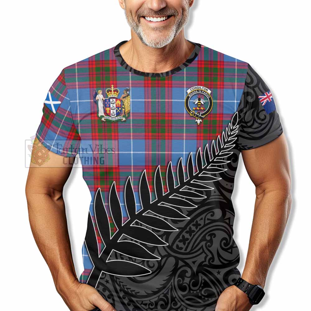 Congilton Crest Tartan T-Shirt with New Zealand Silver Fern Half Style - Tartan Vibes Clothing