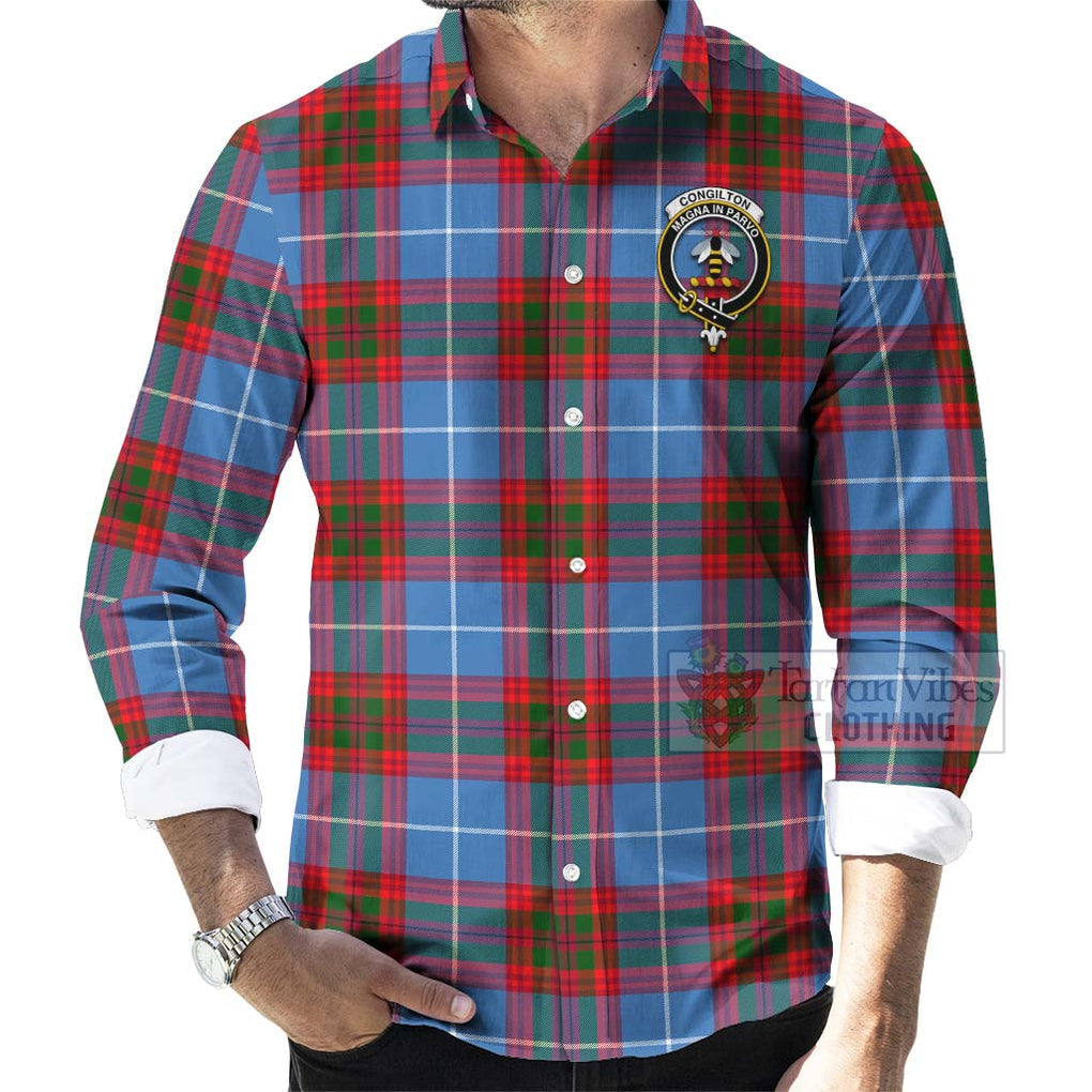Congilton Tartan Long Sleeve Button Shirt with Family Crest Celtic Skull Style - Tartan Vibes Clothing