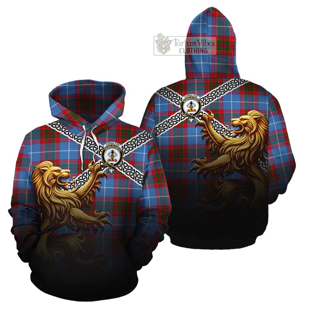 Congilton Crest Tartan Cotton Hoodie with Golden Lion Emblem Celtic Style - Tartan Vibes Clothing