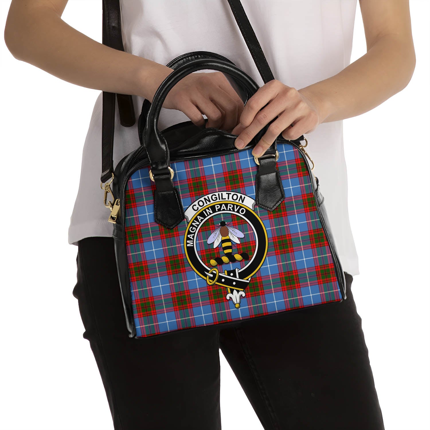 Congilton Tartan Shoulder Handbags with Family Crest - Tartan Vibes Clothing