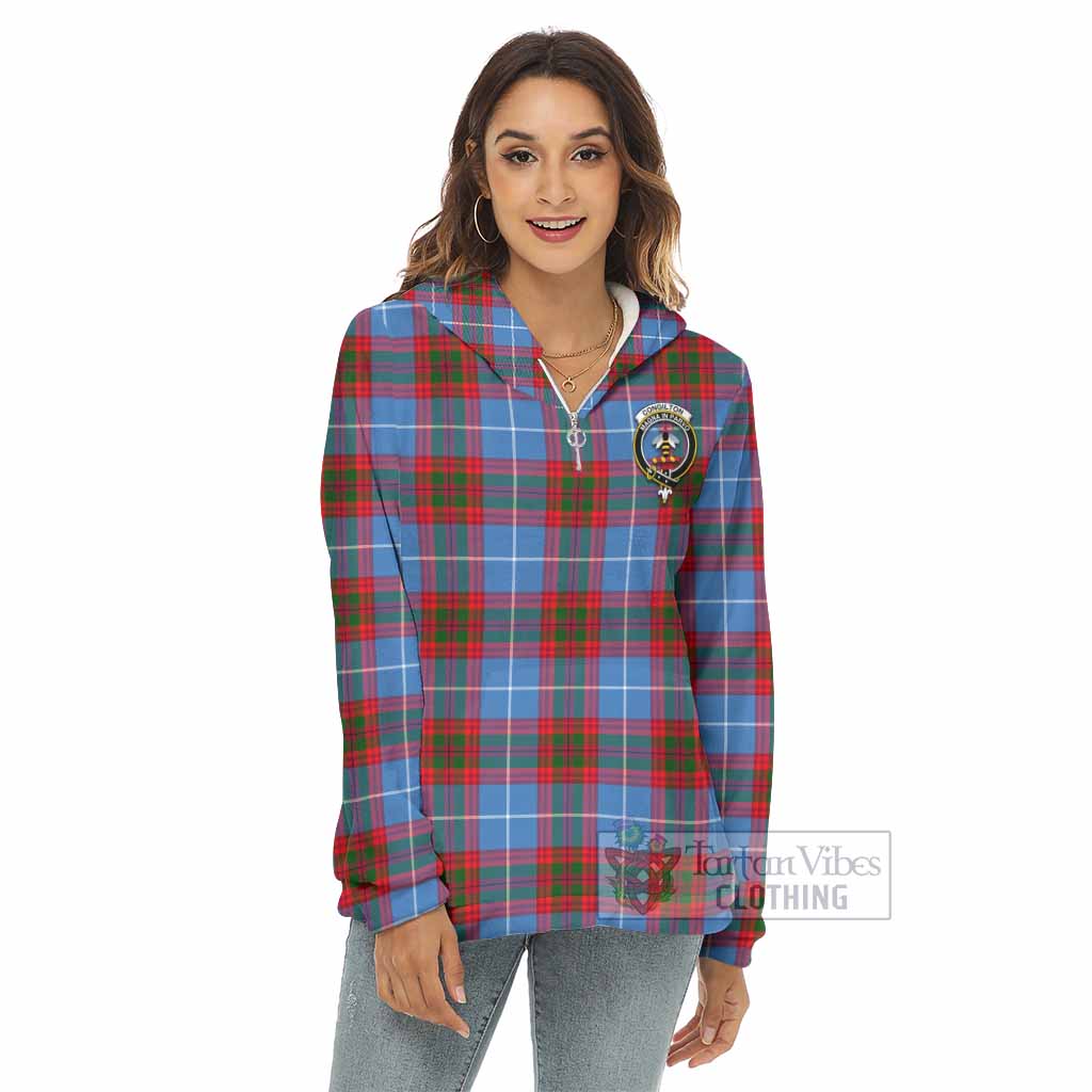 Congilton Tartan Women's Borg Fleece Hoodie with Half Zip with Family Crest - Tartan Vibes Clothing