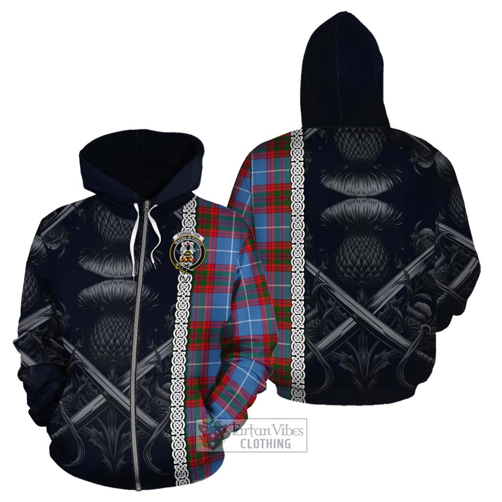 Congilton Tartan Cotton Hoodie with Family Crest Cross Sword Thistle Celtic Vibes Zip Hoodie - Tartan Vibes Clothing
