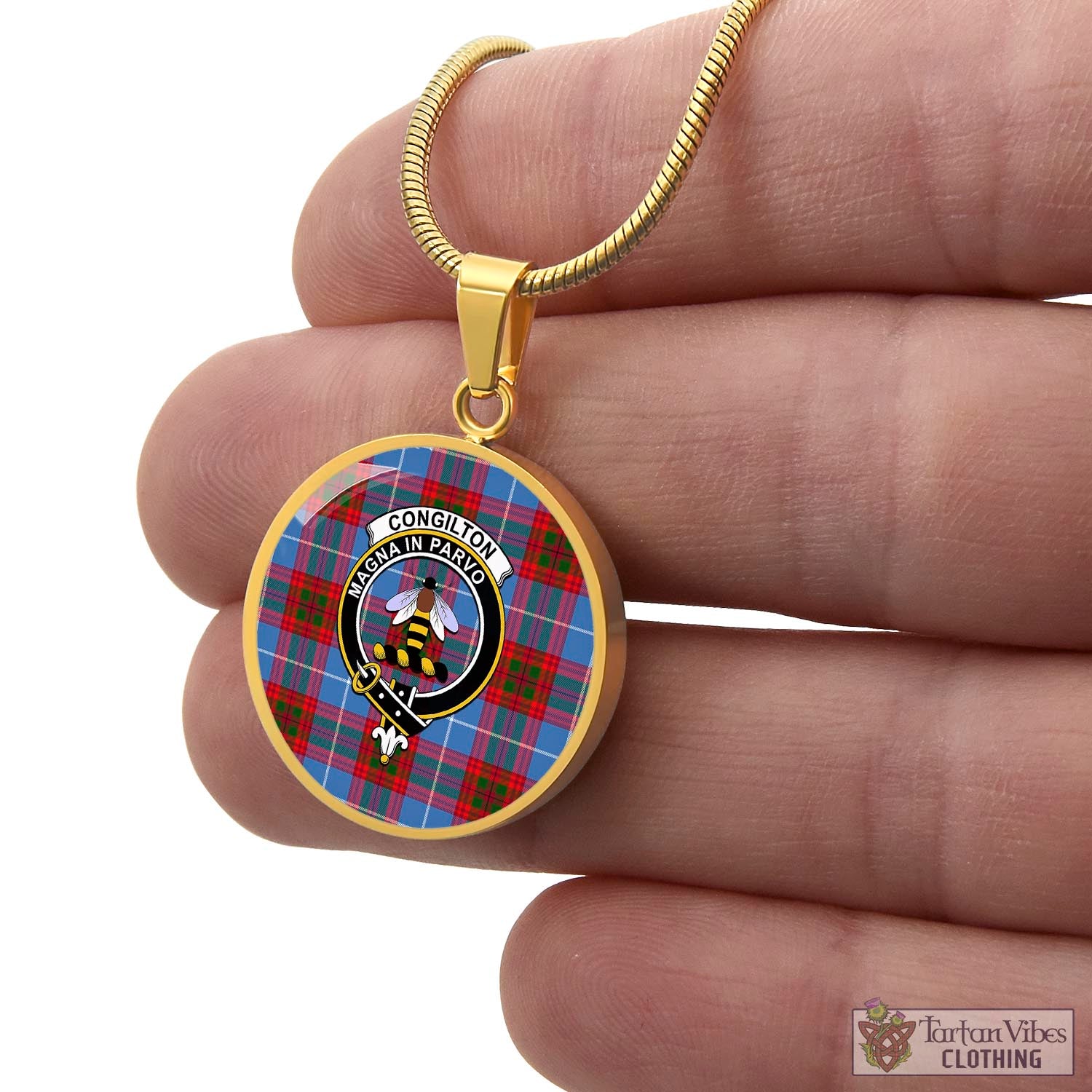 Congilton Tartan Circle Necklace with Family Crest - Tartan Vibes Clothing