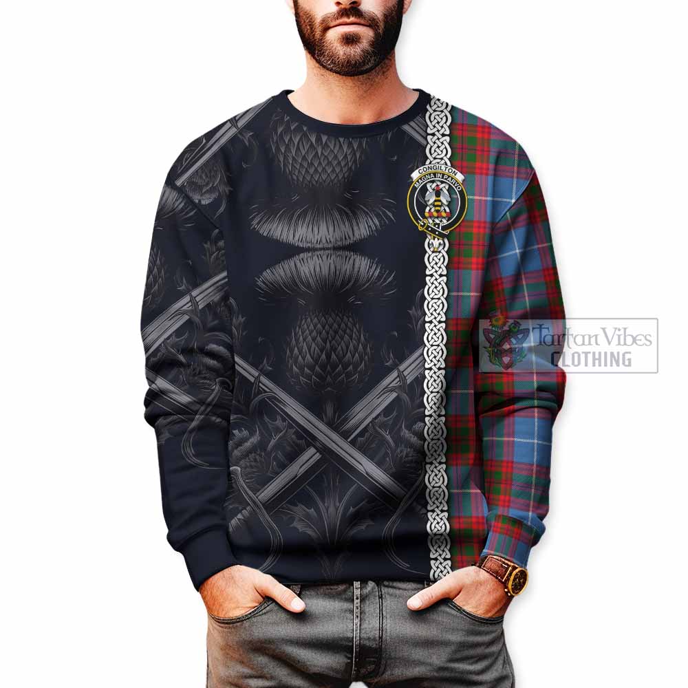 Congilton Tartan Sweatshirt with Family Crest Cross Sword Thistle Celtic Vibes - Tartan Vibes Clothing