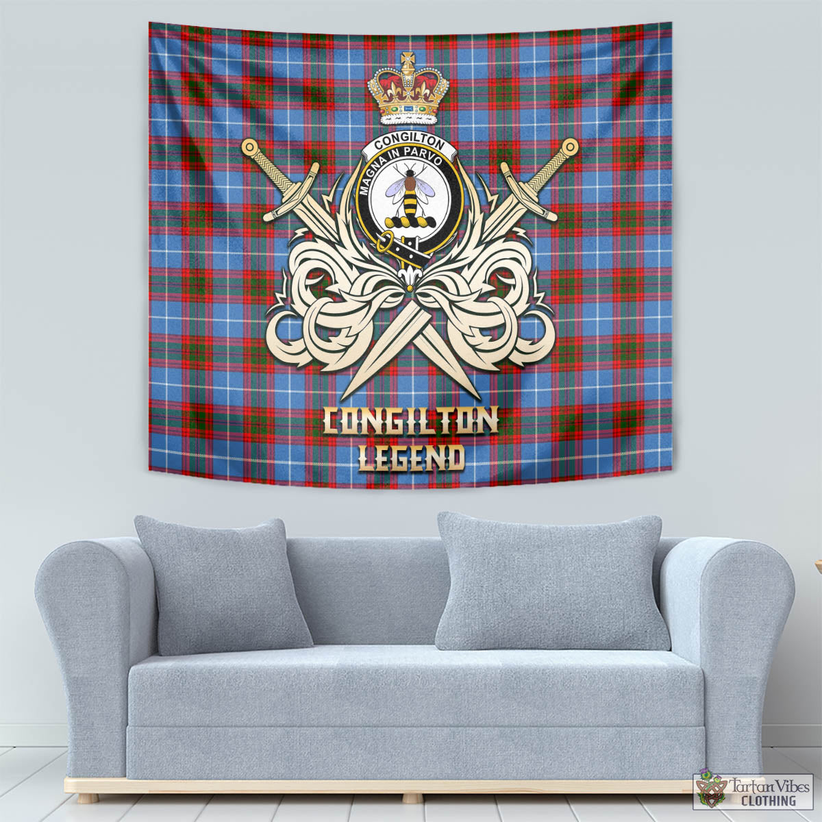 Congilton Tartan Tapestry with Clan Crest and the Golden Sword of Courageous Legacy - Tartan Vibes Clothing