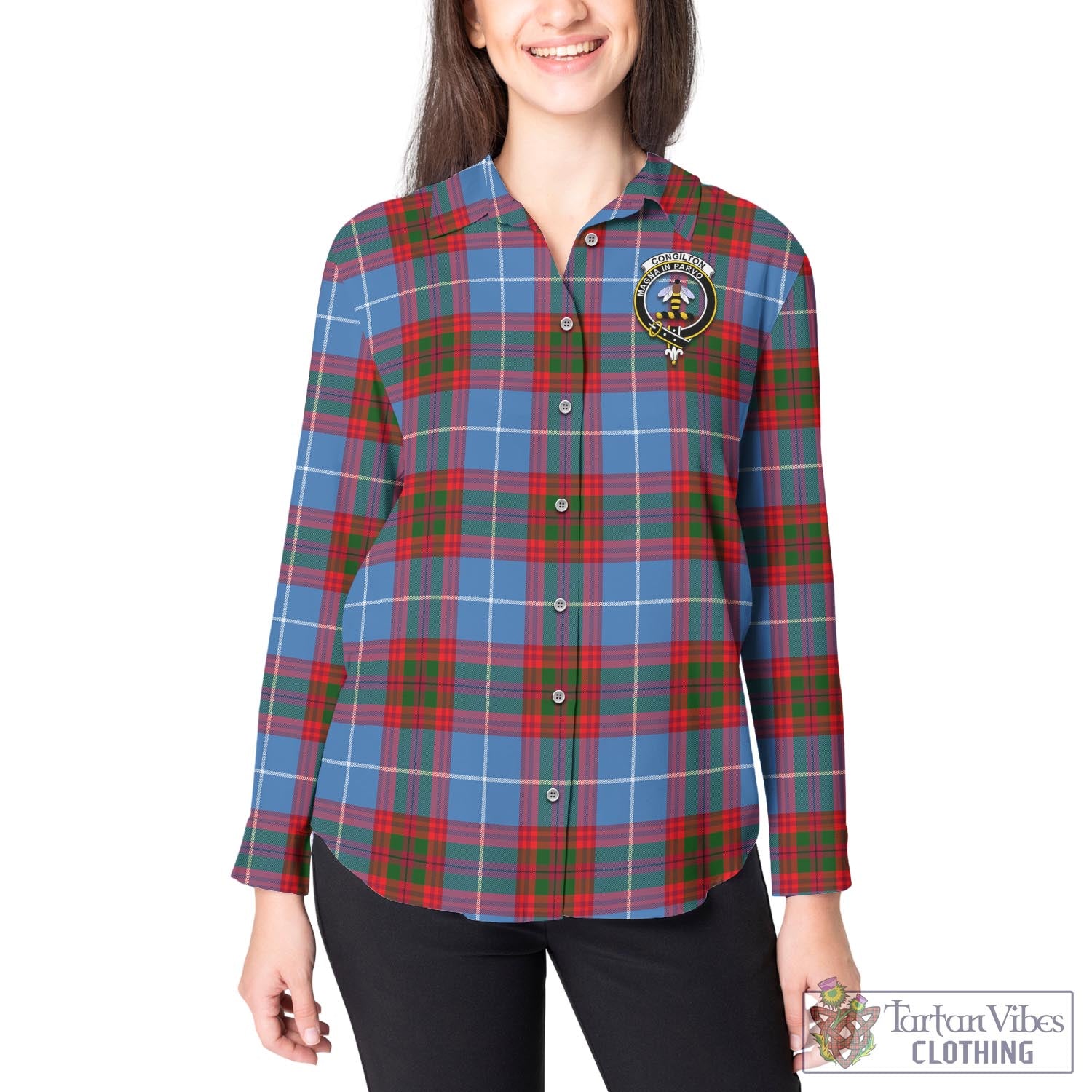 Congilton Tartan Women's Casual Shirt with Family Crest - Tartan Vibes Clothing