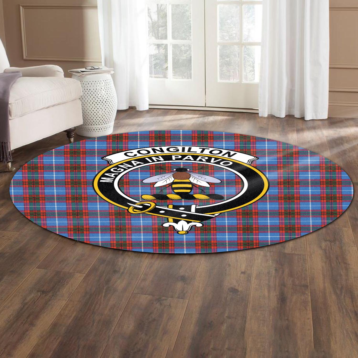 Congilton Tartan Round Rug with Family Crest - Tartan Vibes Clothing