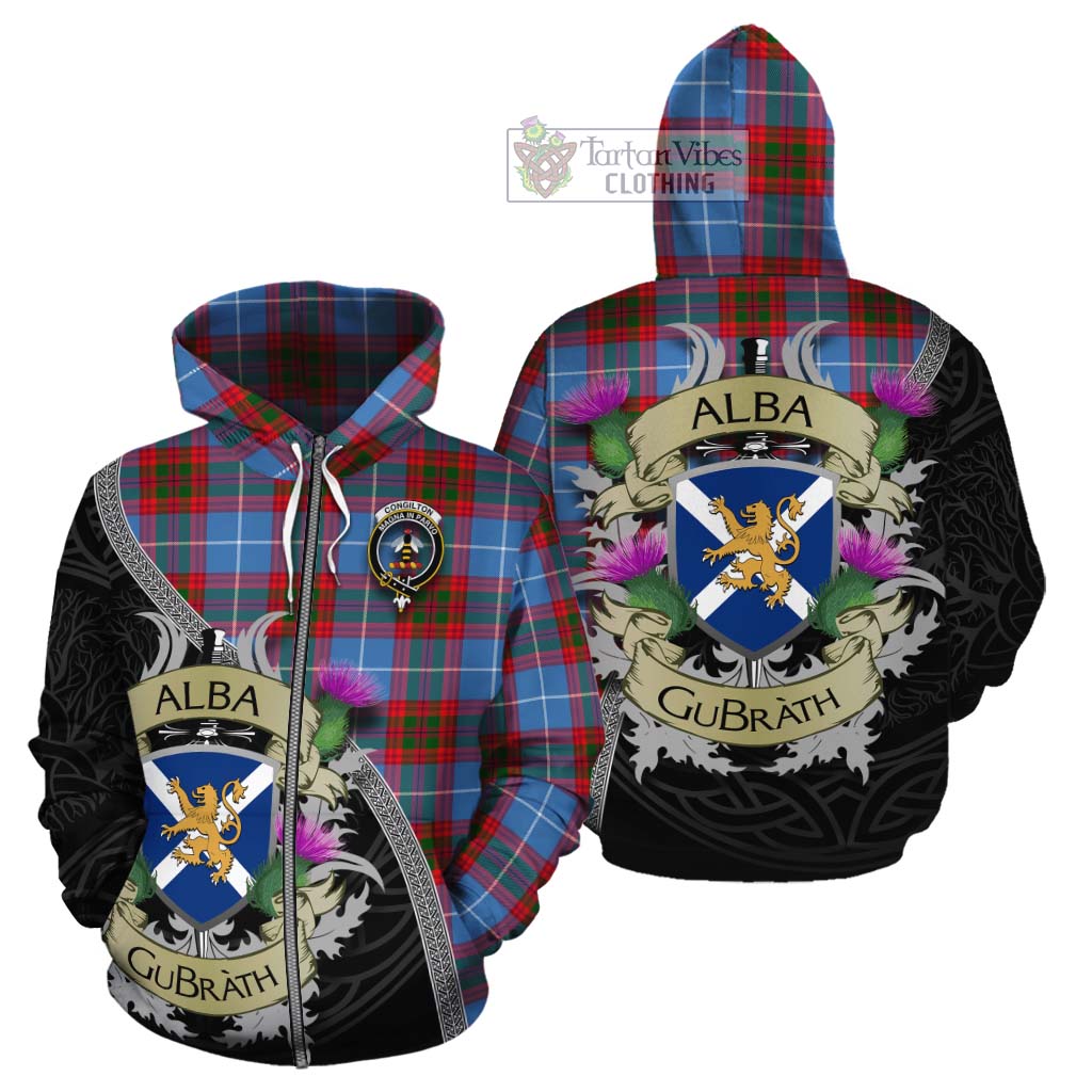 Congilton Tartan Family Crest Cotton Hoodie Lion Rampant Royal Thistle Shield Celtic Inspired Zip Hoodie - Tartan Vibes Clothing