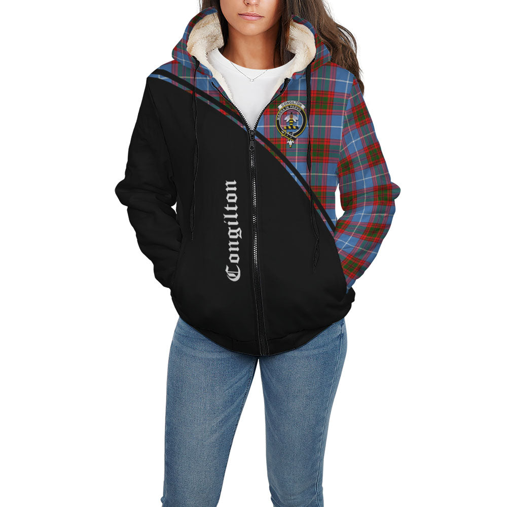 Congilton Tartan Sherpa Hoodie with Family Crest Curve Style - Tartan Vibes Clothing