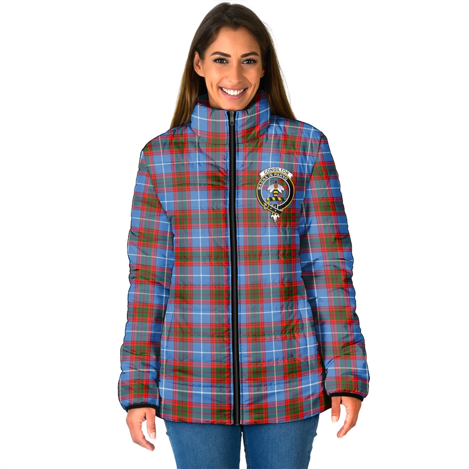 Congilton Tartan Padded Jacket with Family Crest - Tartan Vibes Clothing