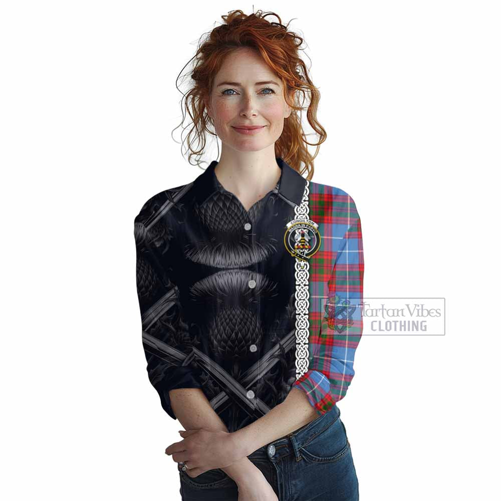 Congilton Tartan Women's Casual Shirt with Family Crest Cross Sword Thistle Celtic Vibes - Tartan Vibes Clothing