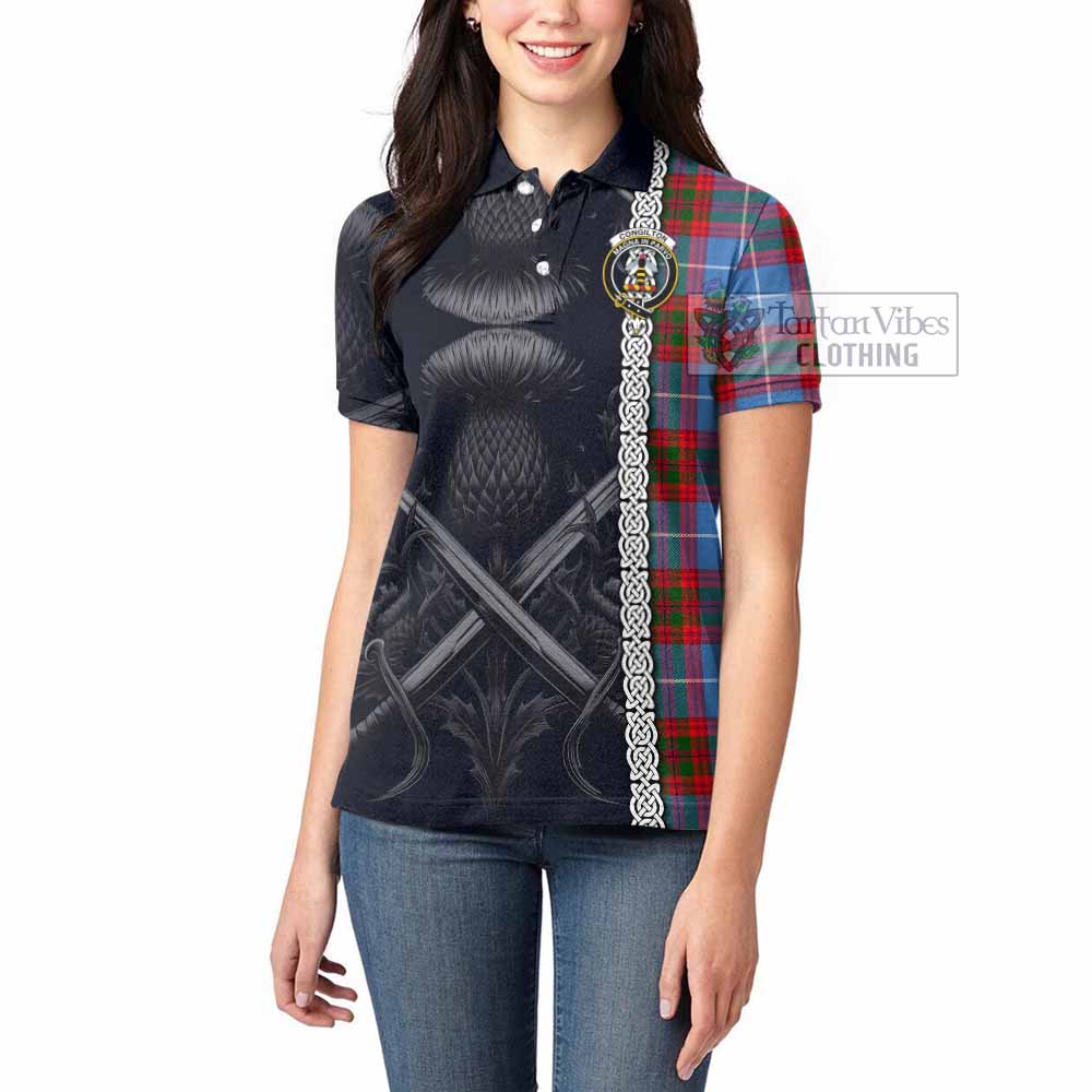Congilton Tartan Women's Polo Shirt with Family Crest Cross Sword Thistle Celtic Vibes - Tartan Vibes Clothing