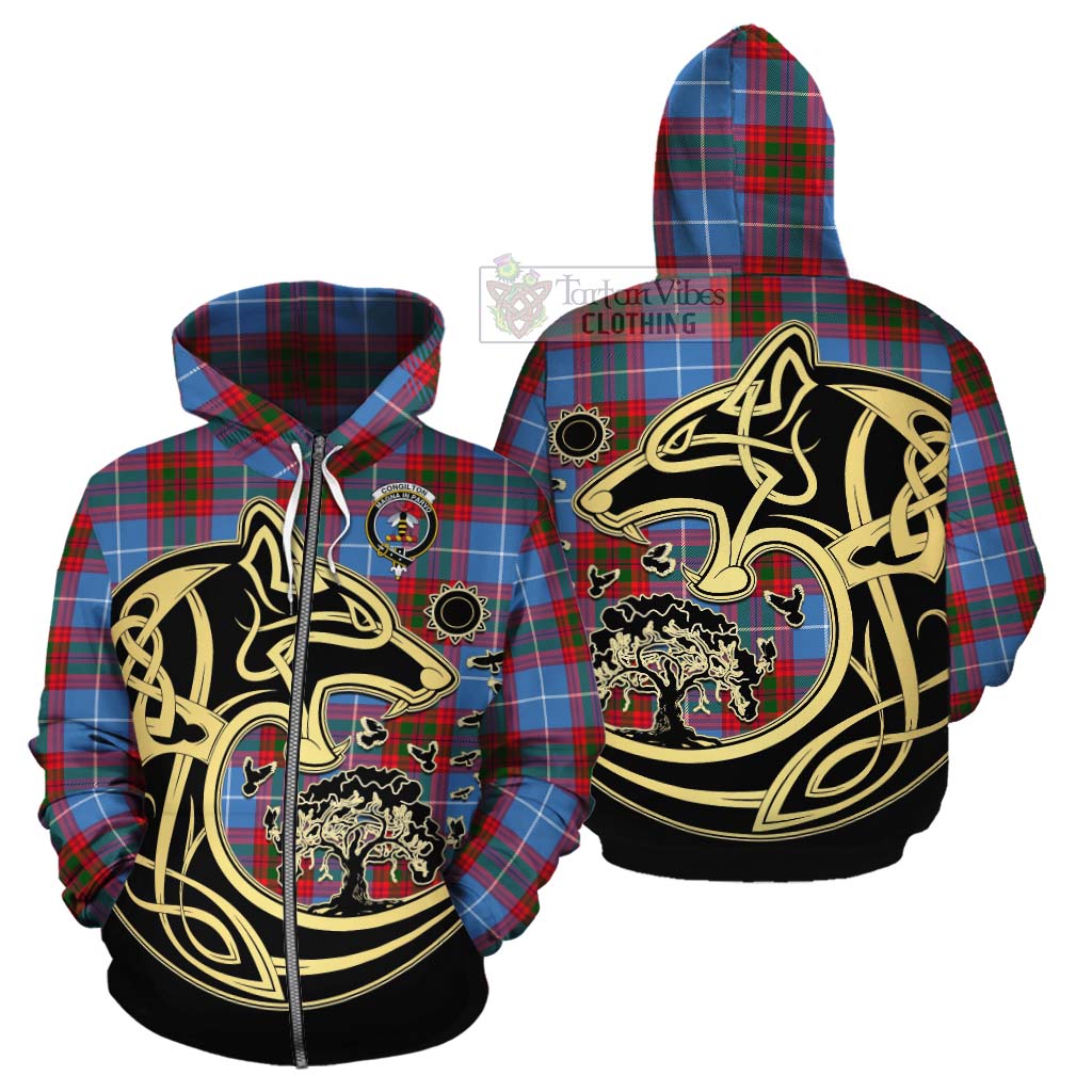 Congilton Tartan Cotton Hoodie with Family Crest Celtic Wolf Style - Tartan Vibes Clothing