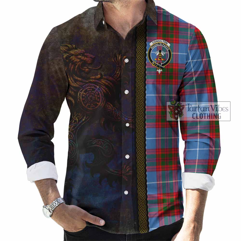 Congilton Tartan Family Crest Long Sleeve Button Shirt Alba Gu Brath Be Brave Lion Ancient Style - Tartan Vibes Clothing
