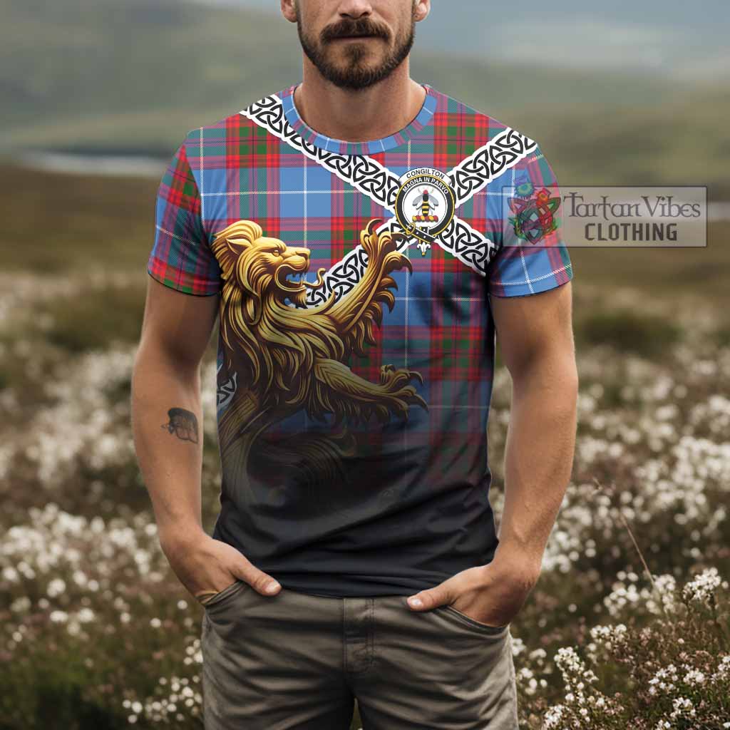 Congilton Crest Tartan T-Shirt with Golden Lion Emblem Celtic Style - Tartan Vibes Clothing
