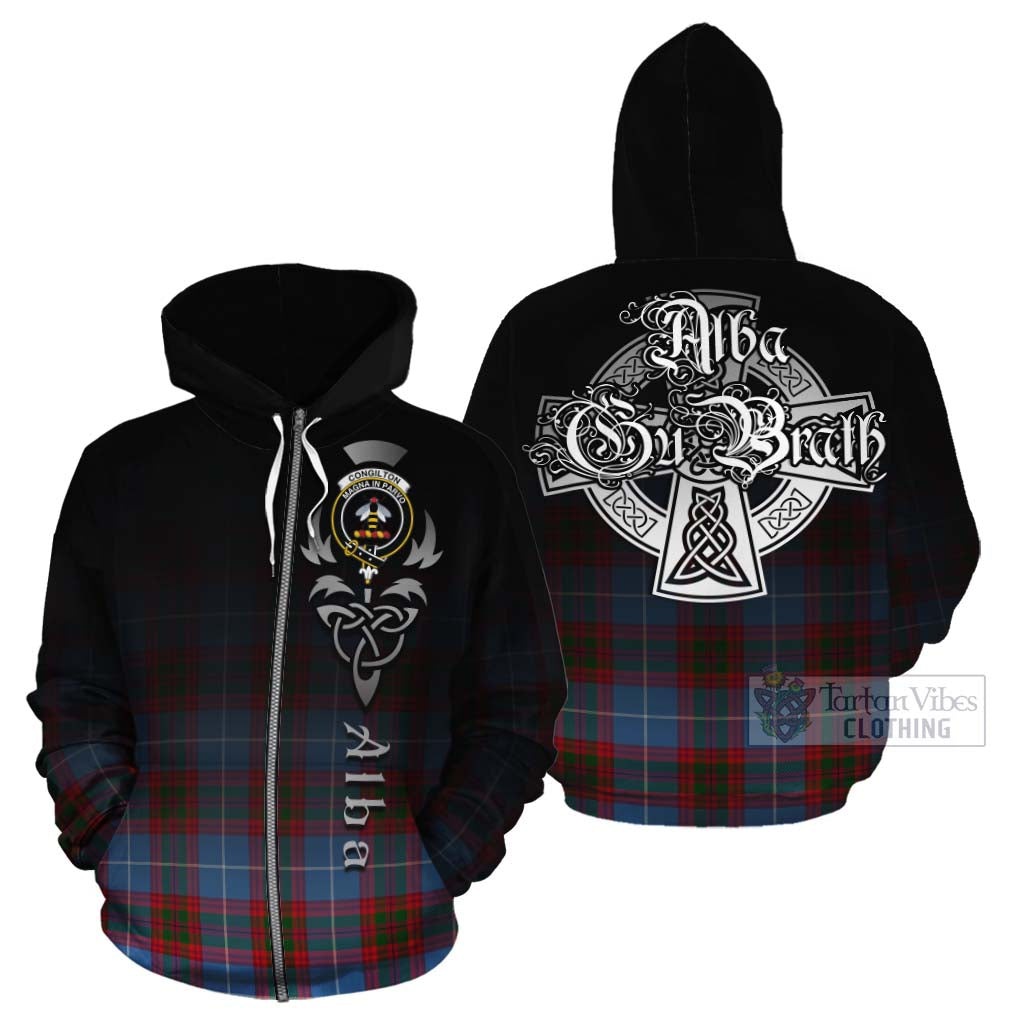Tartan Vibes Clothing Congilton Tartan Cotton Hoodie Featuring Alba Gu Brath Family Crest Celtic Inspired