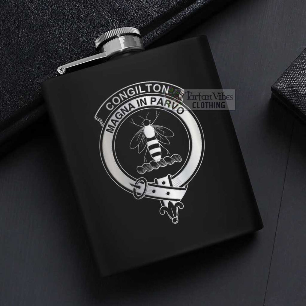 Congilton Crest Hip Flask Set 7oz Black Stainless Steel with A Gift Box - 2D-tartanvibesclothing