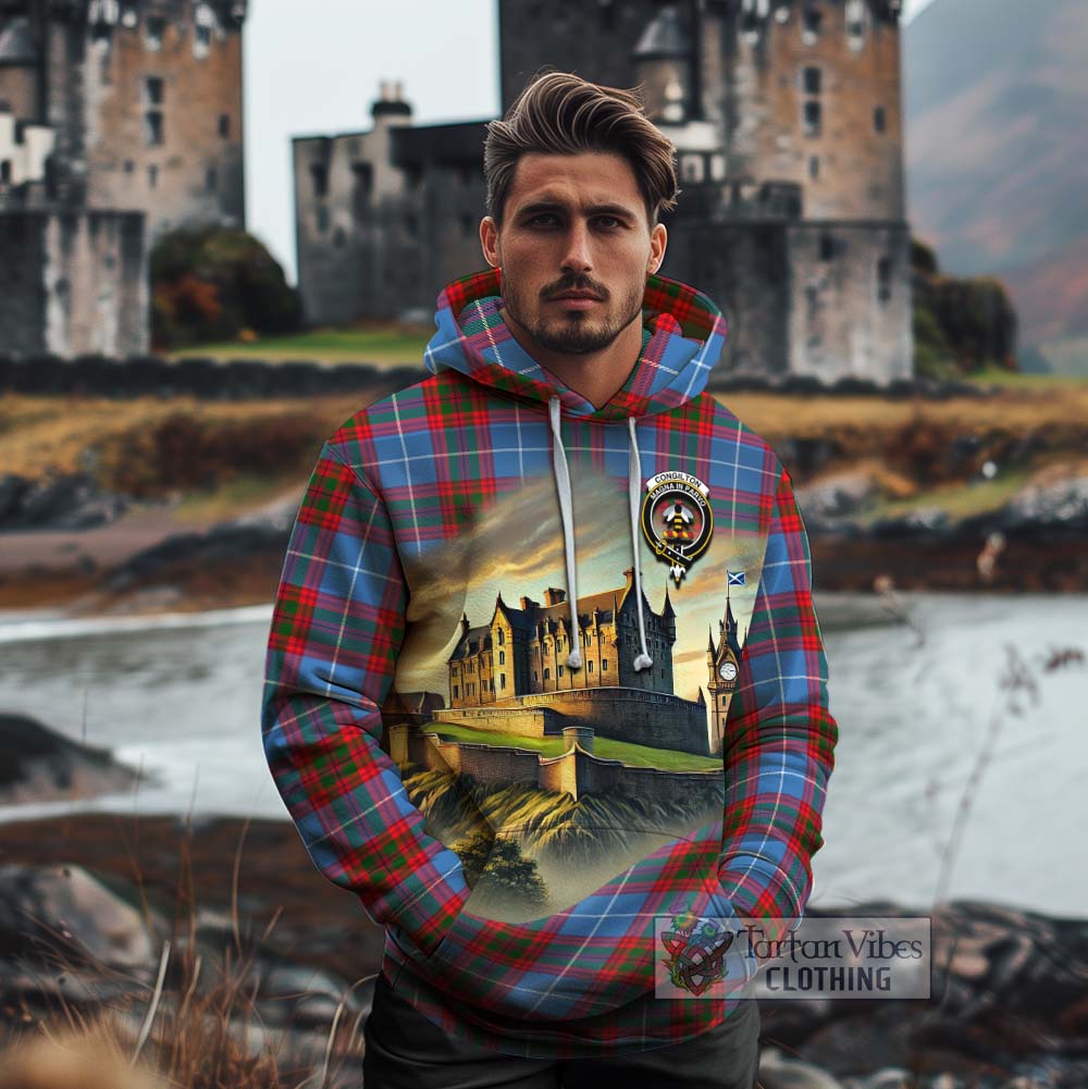 Congilton Tartan Family Crest Cotton Hoodie with Scottish Ancient Castle Style - Tartan Vibes Clothing