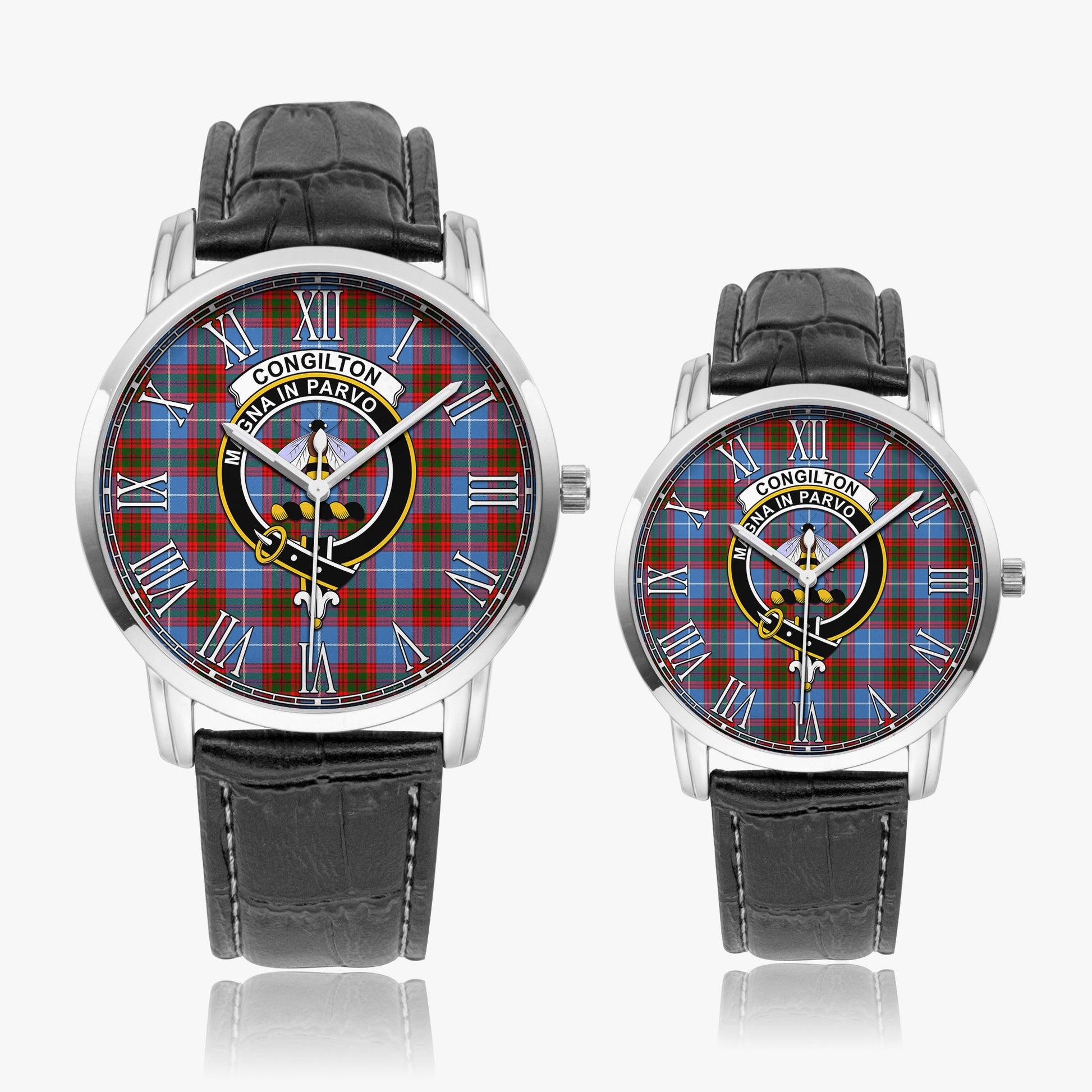 Congilton Tartan Family Crest Leather Strap Quartz Watch - Tartan Vibes Clothing