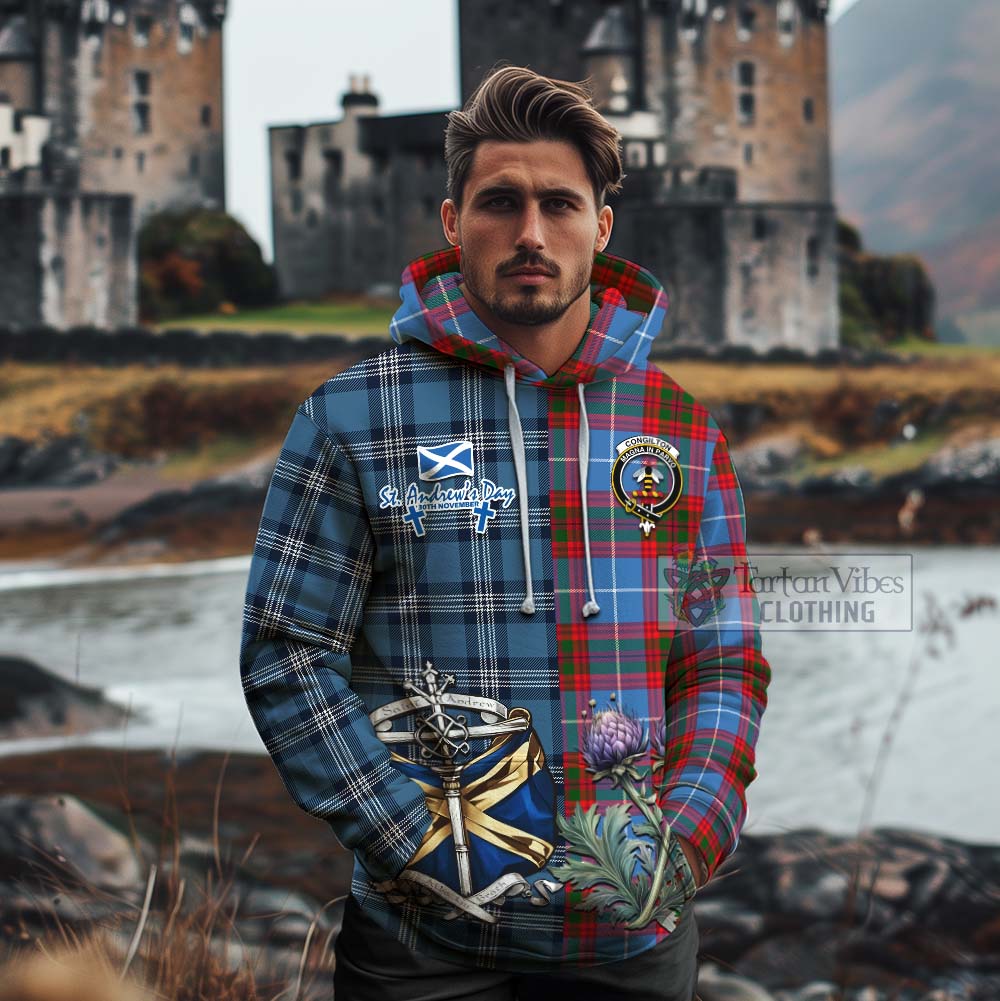 Congilton Tartan Cotton Hoodie Happy St. Andrew's Day Half Tartan Style - Tartan Vibes Clothing