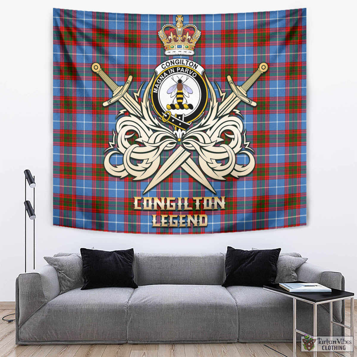 Congilton Tartan Tapestry with Clan Crest and the Golden Sword of Courageous Legacy - Tartan Vibes Clothing