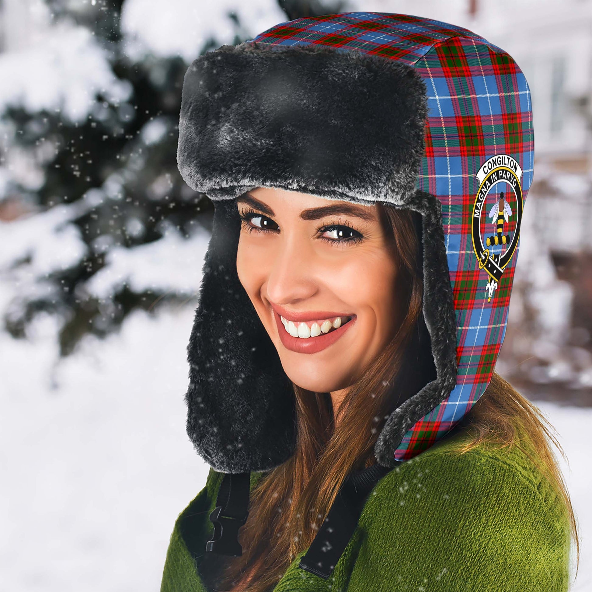 Congilton Tartan Winter Trapper Hat with Family Crest - Tartan Vibes Clothing