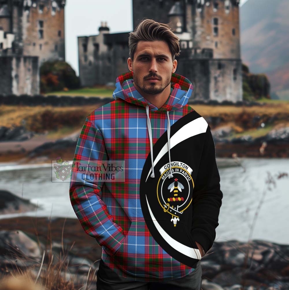 Congilton Tartan Cotton Hoodie with Family Crest Circle Style - Tartan Vibes Clothing