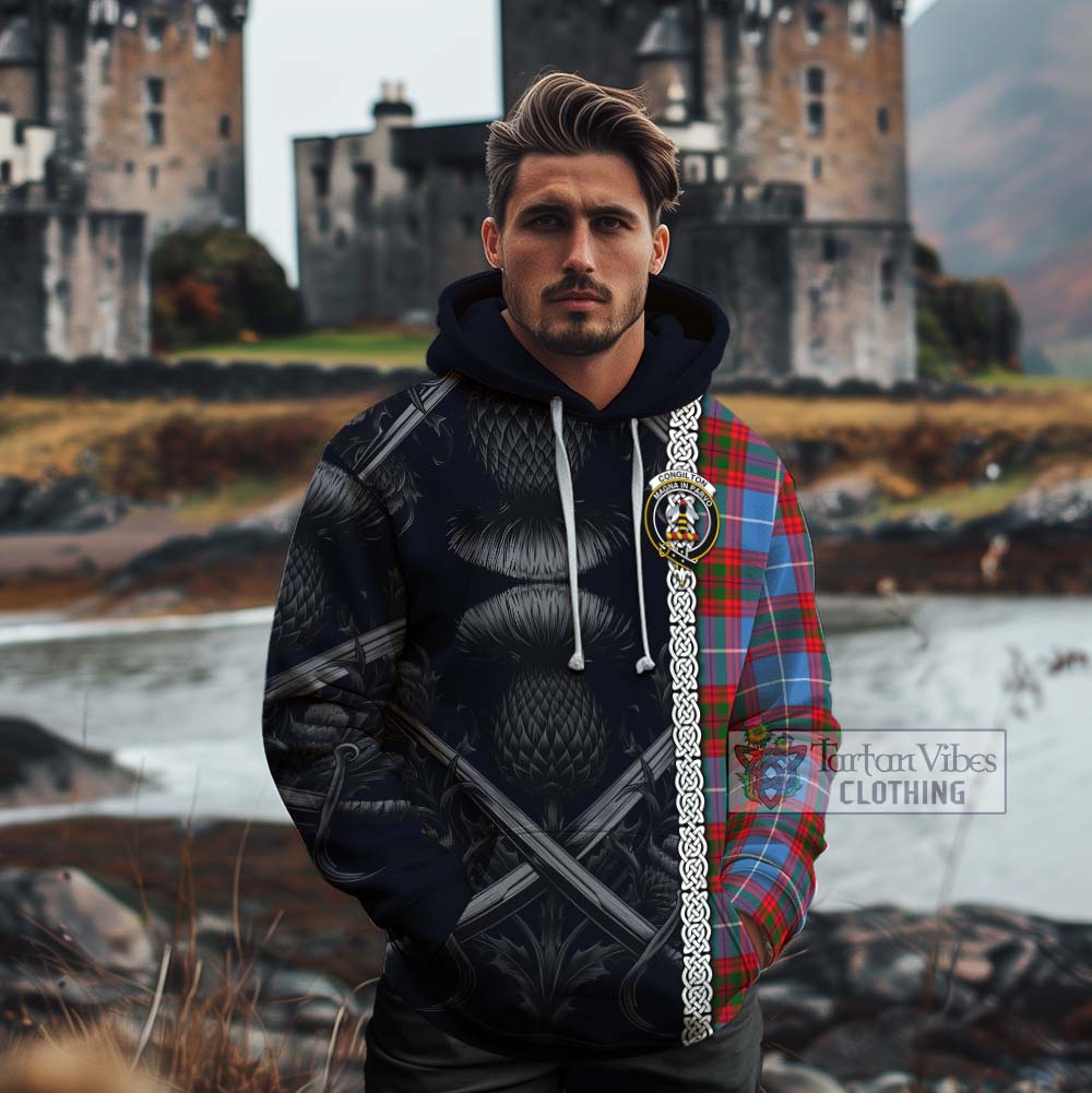 Congilton Tartan Cotton Hoodie with Family Crest Cross Sword Thistle Celtic Vibes - Tartan Vibes Clothing
