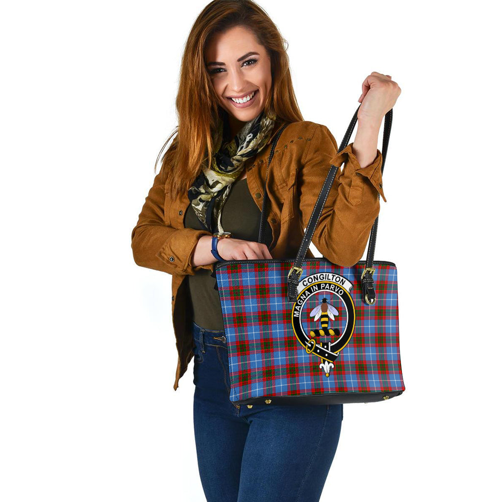 Congilton Tartan Leather Tote Bag with Family Crest - Tartan Vibes Clothing