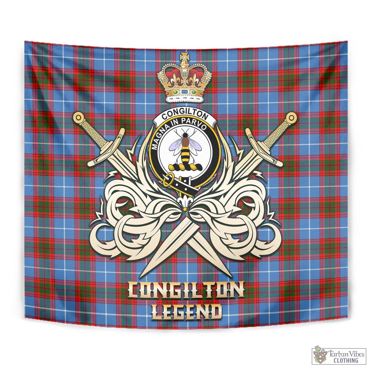Congilton Tartan Tapestry with Clan Crest and the Golden Sword of Courageous Legacy - Tartan Vibes Clothing